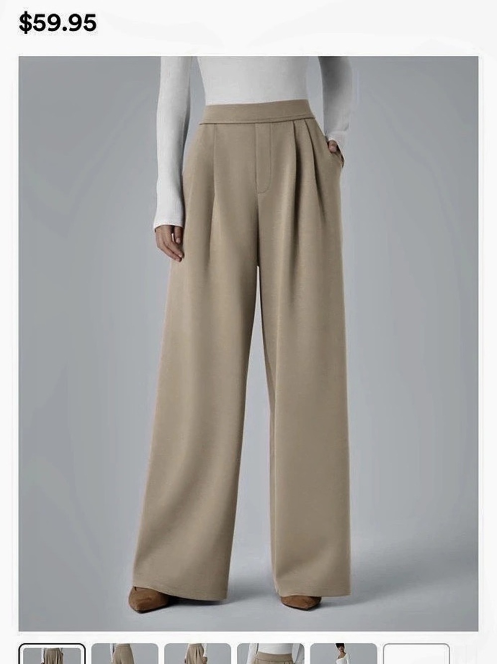 Halara Flex™ High Waisted Pocket Wide Leg Work Pants Beige